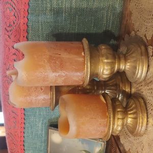 Gold plaster candle base trio
